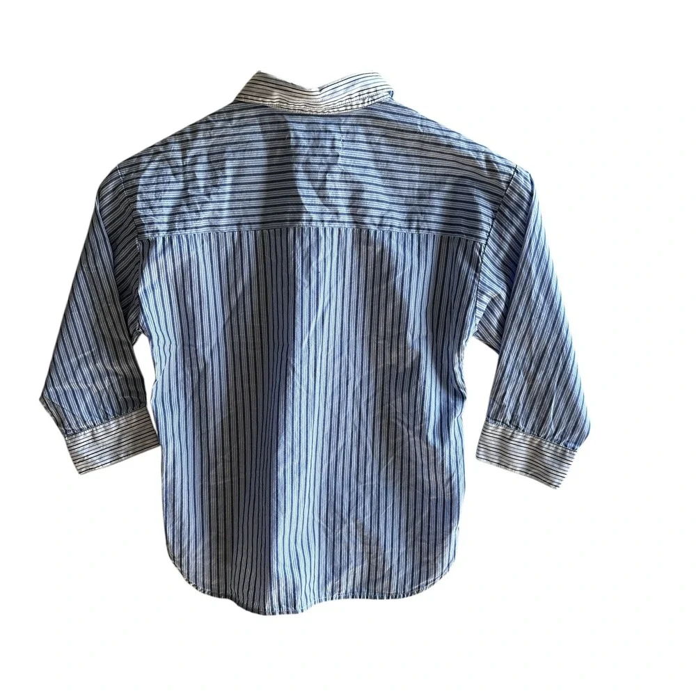 Zara Kids Button Down Shirt Blue/White Striped 3/4‎ Sleeve Classic Cotton NWT